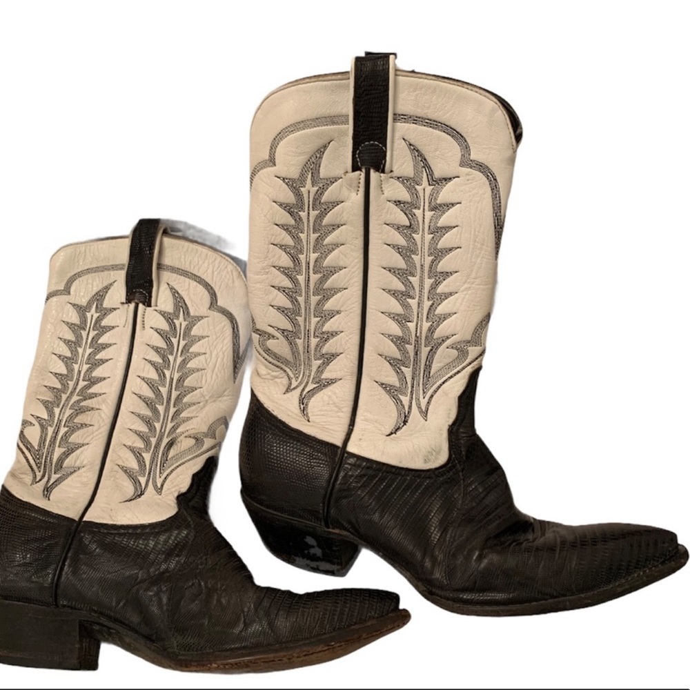 Two-Toned Black & White Tony Lama Leather Boots